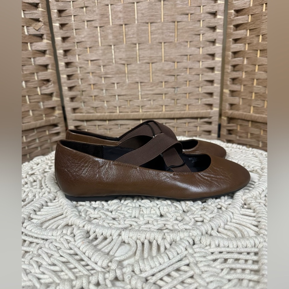 NWOT Zara Leather Ballet Flats With Crossed Elastic Straps - Size 40 (9-9.5) - Picture 5 of 8